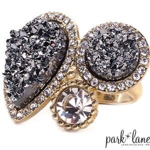 Park Lane Aspen Statement Ring Hematite Gray Druzy Crystal Gold Size 7